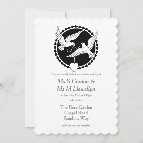 Love Doves Elegant Lesbian Wedding Invitation
