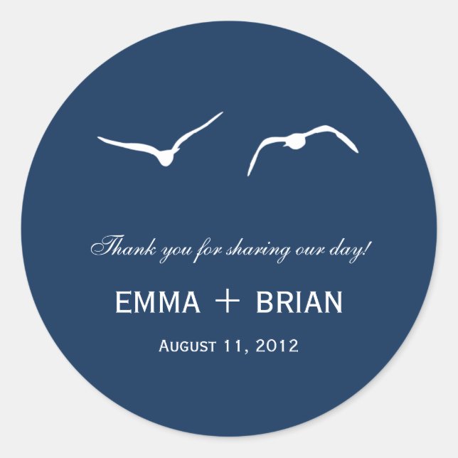 Love Doves Favor Sticker /Envelope Seal - Navy (Front)