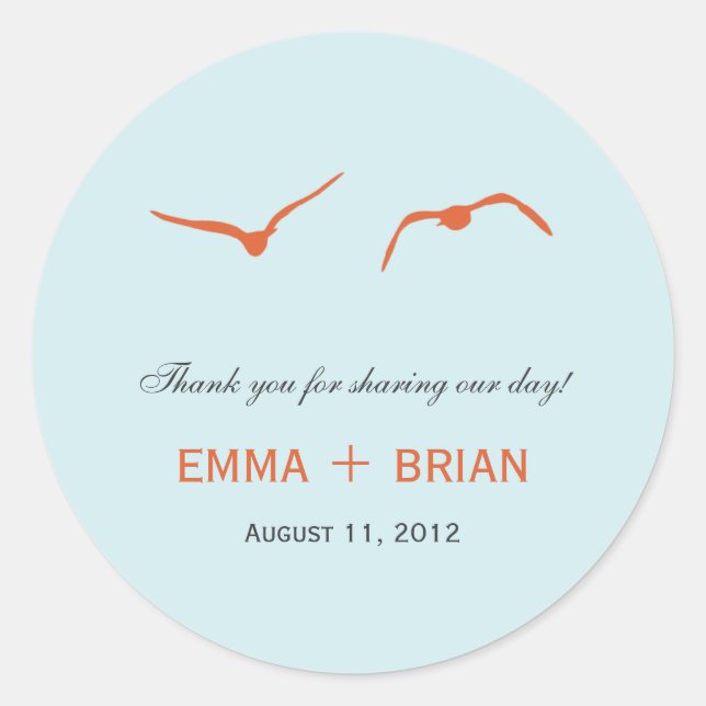 Love Doves Favor Sticker /Envelope Seal - Sky Blue (Front)