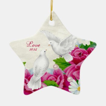 Love Doves   Flowers - Heart Shaped Ornament by BridesToBe at Zazzle