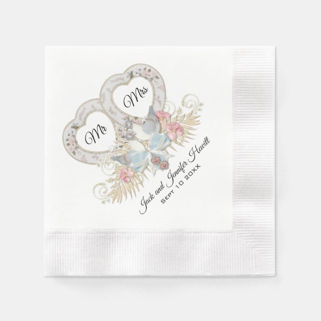 Love Doves Hearts and Flowers Napkins (Front)