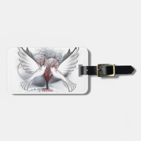 Love Doves Luggage Tag With Leather Strap