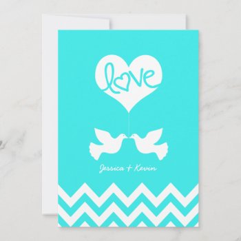 Love Doves Mint Blue With Chevron Invitation by weddingsNthings at Zazzle