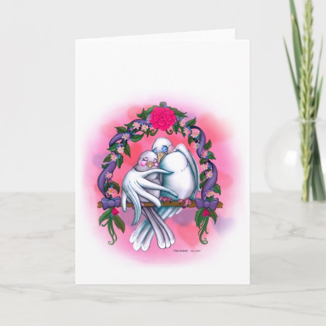 Love Doves White Wedding Invitation/Celebration Card (Front)