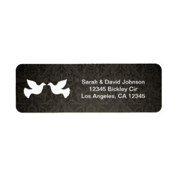 Love Doves With Black And Gray Damask Label by weddingsNthings at Zazzle