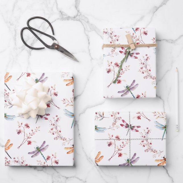 Love Dragonflies Wrapping Paper Sheets (Front)