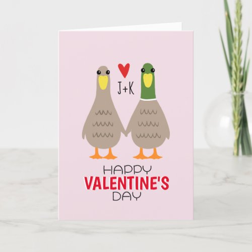 Love Ducks Custom Initials Valentines Day Card