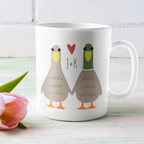 Love Ducks Custom Initials Valentines Day Coffee Mug