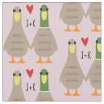 Love Ducks Custom Initials Valentine&#39;s Day Fabric