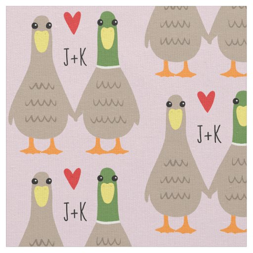 Love Ducks Custom Initials Valentine's Day Fabric
