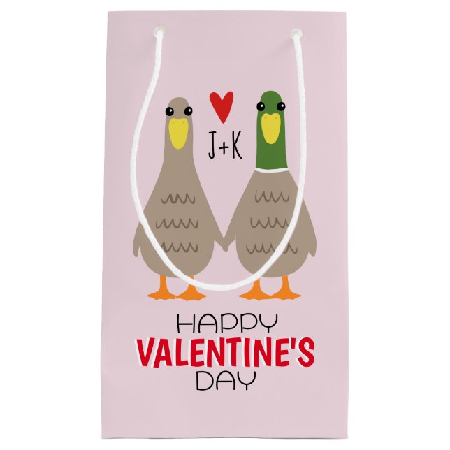 Love Ducks Custom Initials Valentine's Day Small Gift Bag (Front)