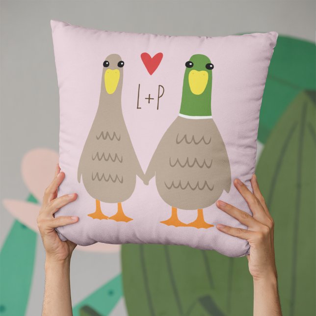 Love Ducks Custom Initials Valentine's Day Throw Pillow (Creator Uploaded)