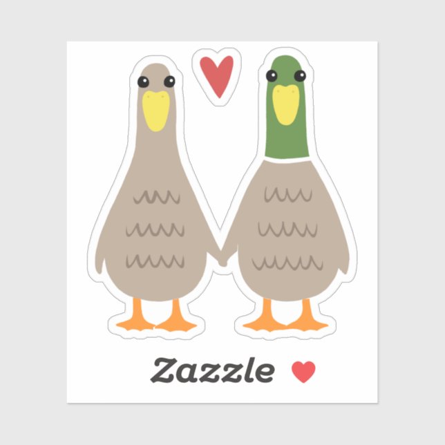 Love Ducks | Cute Couple Holding Hands w/ Heart Sticker (Sheet)