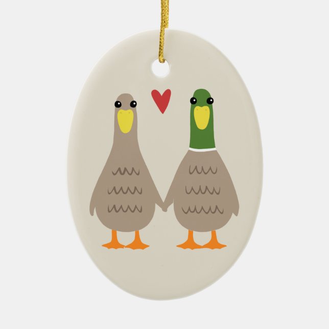 Love Ducks Cute Couple Holiday Keepsake Ceramic Ornament (Front)