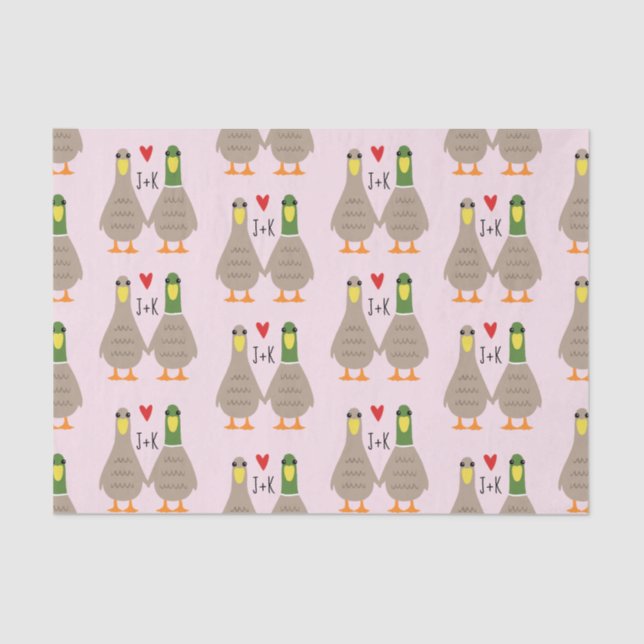 Love Ducks Valentine's Day Custom Initials Tissue Paper (Front)