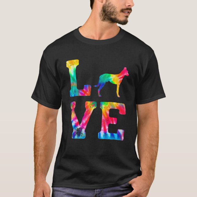 Love Dutch Shepherd Tie Dye Dog Mom Dad T-Shirt (Front)