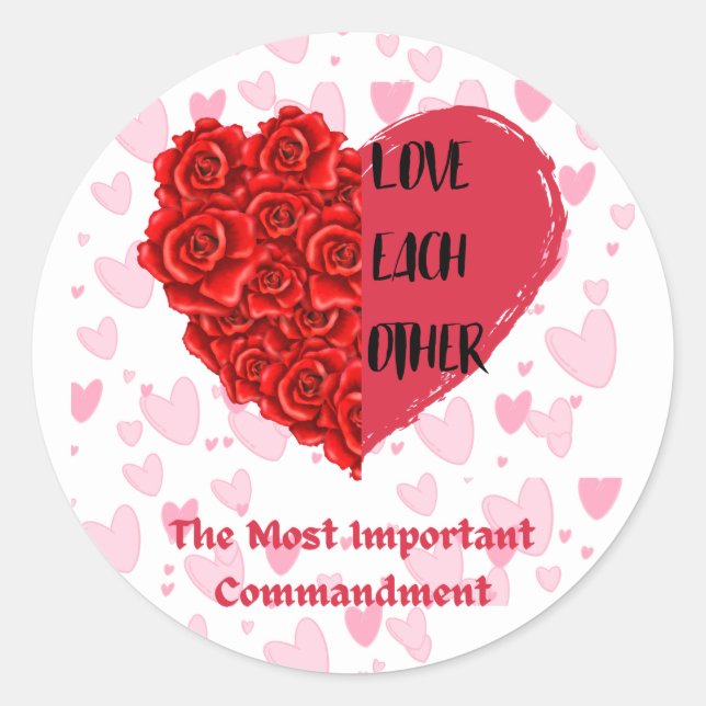Love Each Other Commandment hearts & roses sticker (Front)