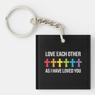 Love Each Other Gay Pride LGBTQ Rainbow Christian Keychain