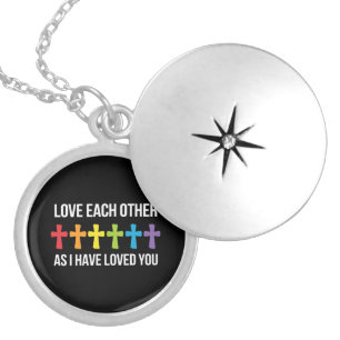 Love Each Other Gay Pride LGBTQ Rainbow Christian  Locket Necklace
