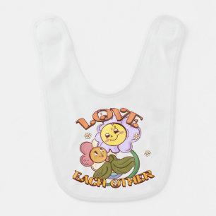 Love Each Other Whimsical Floral Design Baby Bib