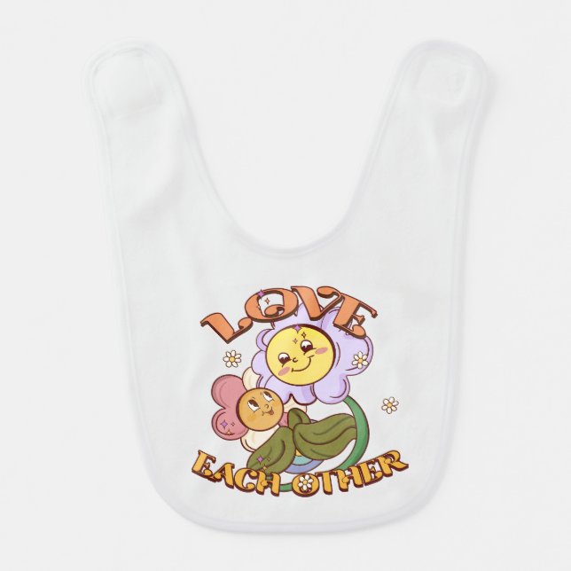 Love Each Other | Whimsical Floral Design Baby Bib (Front)