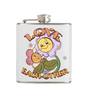 Love Each Other   Whimsical Floral Design Flask