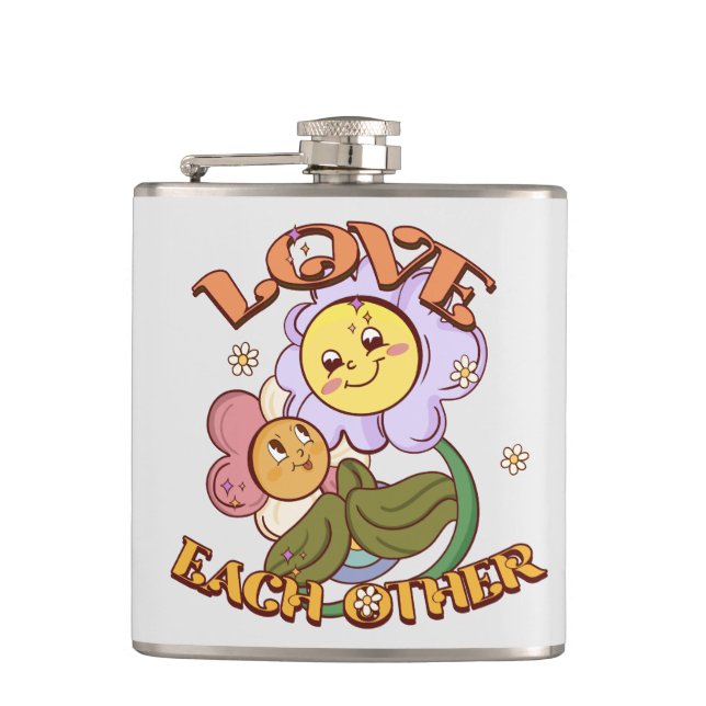 Love Each Other | Whimsical Floral Design Flask (Front)