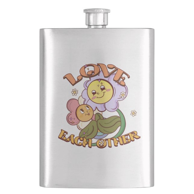 Love Each Other | Whimsical Floral Design Flask (Front)