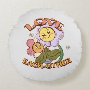 Love Each Other Whimsical Floral Design Round Pillow