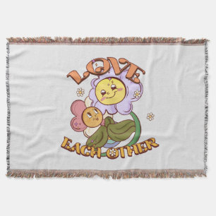 Love Each Other Whimsical Floral Design Throw Blanket