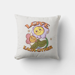 Love Each Other Whimsical Floral Design Throw Pillow