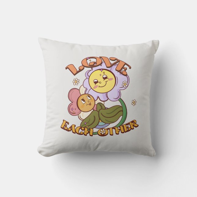 Love Each Other | Whimsical Floral Design Throw Pillow (Front)
