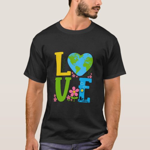 Love Earth Day Heart Shaped Earth Flowers T_Shirt