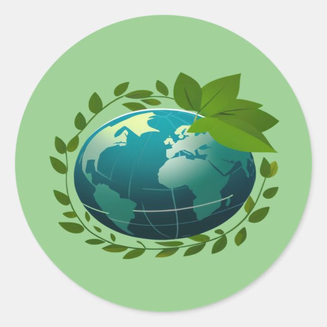 Love Earth | Eco Globe | Green Planet Classic Round Sticker (Front)