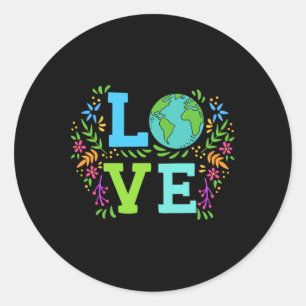 Love Earth Save The Planet Vintage Floral Earth Da Classic Round Sticker