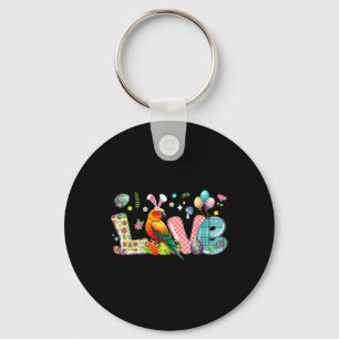 Love Easter Bunny Sun Conure Hunting Eggs Flowers Keychain