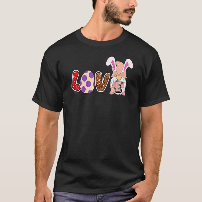 Love Easter Gnome Bunny Ears  Lettering Leopard Gr T-Shirt (Front)