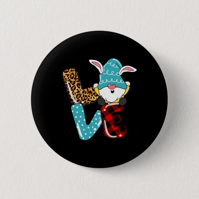Love Easter Gnome Leopard Plaid Love Easter Gnome  Button (Front)