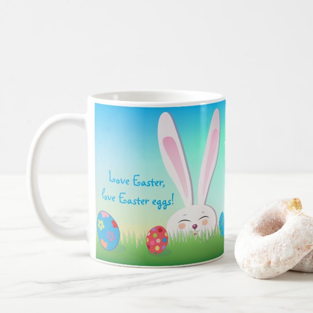 Love Easter, Happy Easter Hunt Cute Bunny Coffee Mug (With Donut)