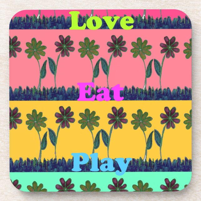 Love Eat Play Art Print Beverage Coaster (Front)