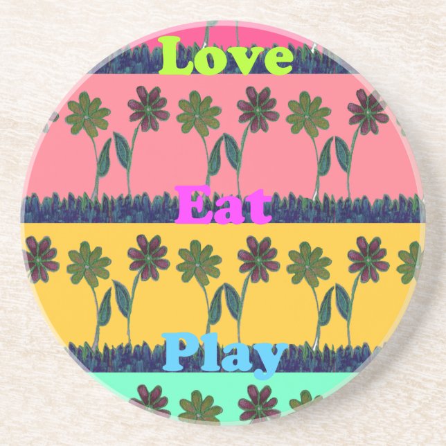 Love Eat Play Art Print Drink Coaster (Front)