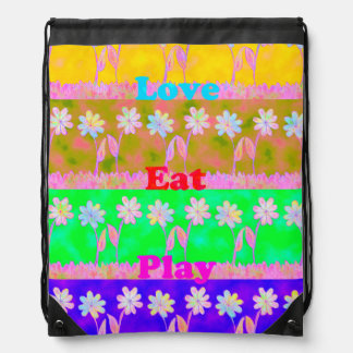 Love Eat Play Drawstring Backpack