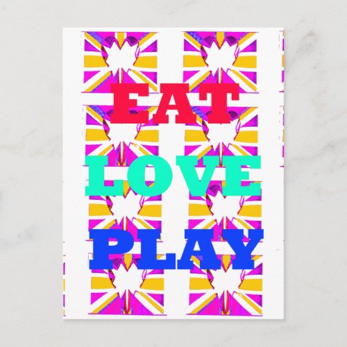 Love  Eat Play Heart colorful hearts pop  design Postcard