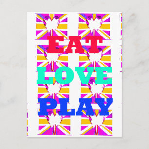 Love  Eat Play Heart colorful hearts pop  design Postcard