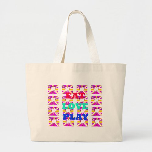 Love  Eat Play Heart Hakuna Matata colorspng Large Tote Bag