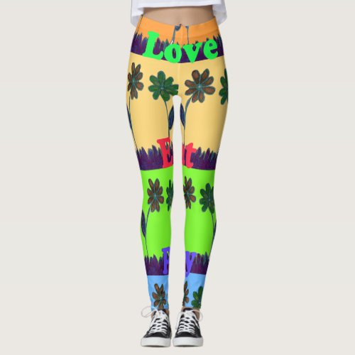 Love Eat Play Lovely Colorful Floral Text Design Leggings