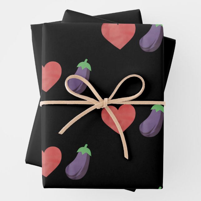 Love Eggplant Funny Gay LGBTQ Pride Wrapping Paper Sheets (In situ)