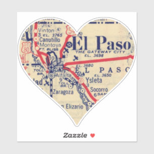 Love El Paso TX Vintage Map Sticker