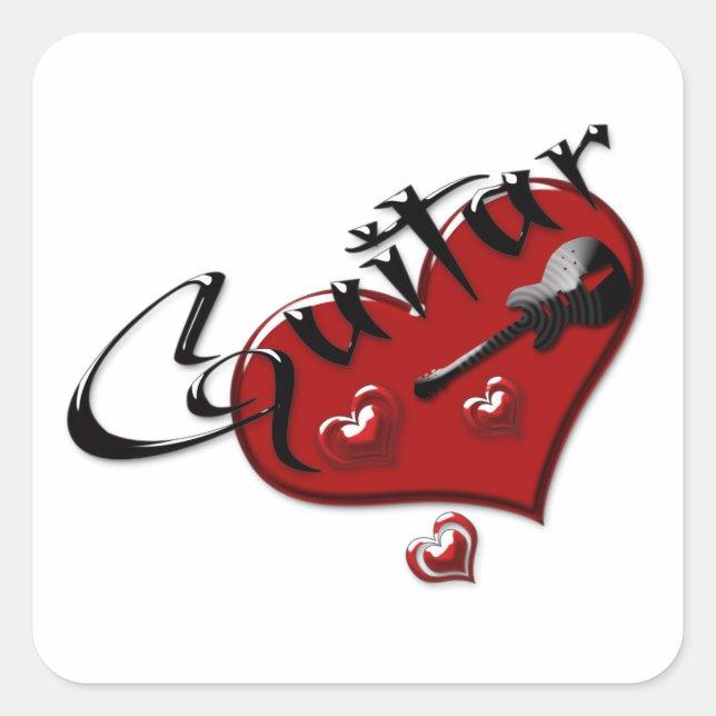 Love Electric Guitar Heart Square Sticker (Front)