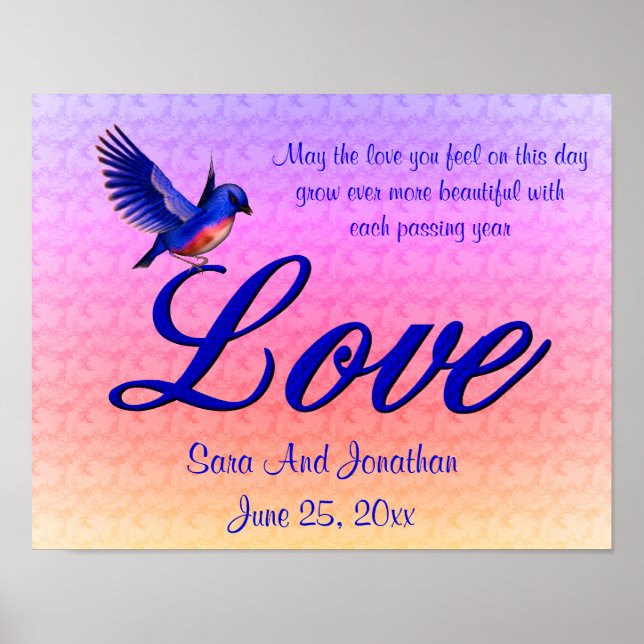 Love Elegant Bluebird Personalized Wedding Poster (Front)